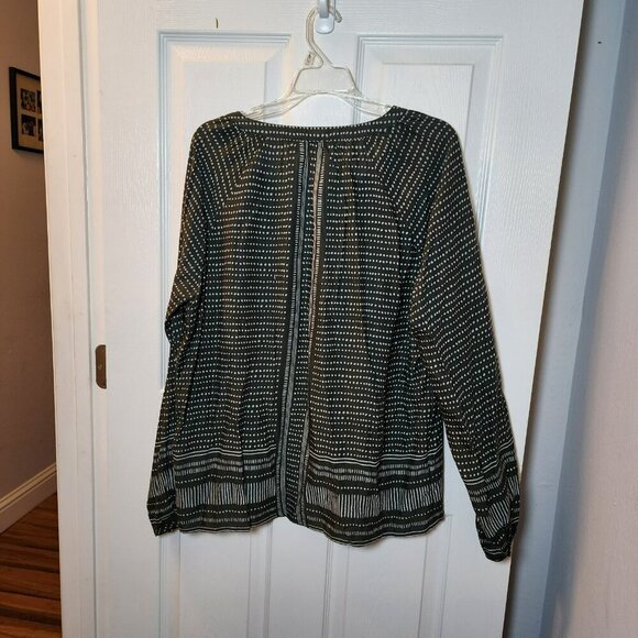 Sandwich Green White Dot Stripe Blouse Size 12 Lightweight Long Sleeve V-Neck - Picture 9 of 10